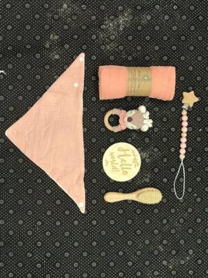 Kraam cadeau baby box - Baby Geboorte Set - Baby Speelgoed - New Born Set - Geschenk Set - Kraamcadeau - Babyshower - Gender Reveal Party - Bijtring - Handgemaakt - Natuurlijke Materialen - Speenkoord - Blauw - Afbeelding 3