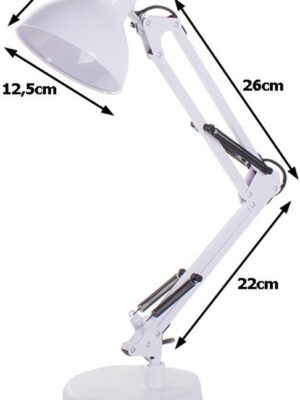 Bureaulamp - Schoollamp - Nachtlampje - Tekenlamp - Verstelbare arm - Werklicht - E27 fitting - Moderne lamp - 40W - wit - Afbeelding 4