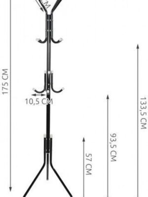Kapstok met 12 haken - Metaal - zwart - Hoogte 175cm - Staand - Afbeelding 4