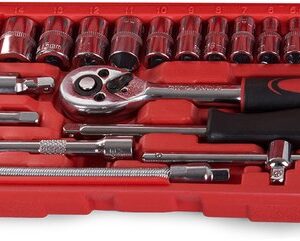 46-delige gereedschapsset - Dopsleutelset met ratel - Gereedschap auto en huis - Torx en inbus gereedschap - Chroom-vanadium gereedschap - Compacte gereedschapskoffer - Universele reparatieset - Rood - Afbeelding 3