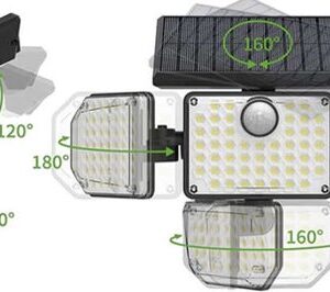 Solar Buitenlamp met Bewegingssensor - Wandlamp met Sensor - Zonne-energie - 180 LED's - IP65 - Zwart - Buitenverlichting - Tuinlamp - Afbeelding 5