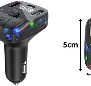 Bluetooth FM Transmitter - MP3/WMA/WAV - USB-C + 2x USB - QC 3.0 Snellader - LED Verlichting - Handsfree Bellen - Afbeelding 5