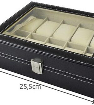 Luxe Horlogebox voor 10 Horloges – Horloge Organizer met Glazen Deksel – Zwart - Afbeelding 8