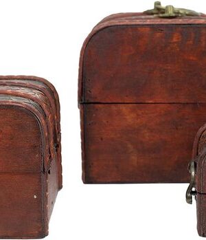 3x Decoratieve Schatkistjes - Vintage Opbergdoosjes met Metaal & Reliëf - Houten Sieradendoos - Opbergkist - kistje - schatkistje - Set van 3 - donkerbruin - Afbeelding 3