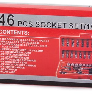 46-delige gereedschapsset - Dopsleutelset met ratel - Gereedschap auto en huis - Torx en inbus gereedschap - Chroom-vanadium gereedschap - Compacte gereedschapskoffer - Universele reparatieset - Rood - Afbeelding 4
