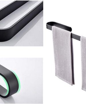Handdoekhouder muur - Metalen handdoekhouder - Handdoekrek badkamer - Theedoekhouder keuken - Aluminium handdoekhouder - Muurhanddoekrek - Handdoekstang zwart - Wandhouder handdoek - Afbeelding 3
