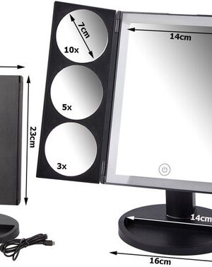 Verlichte make-up spiegel - LED cosmeticaspiegel - Spiegel met vergroting - Make-up spiegel zwart - Tafelspiegel met LED - Opvouwbare make-up spiegel - Spiegel met touch control - Make-up spiegel met USB - Zwart - Afbeelding 7