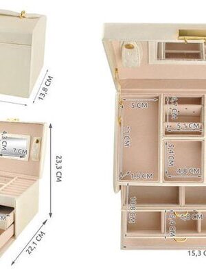 Luxe Sieradendoos 20 Compartimenten - Chique Sieradenbox voor Juwelen - Sieraden - Oorbellen - Ketting - Juwelendoos - Organizer - Sieraden doosje Meisje - Beige - Afbeelding 3