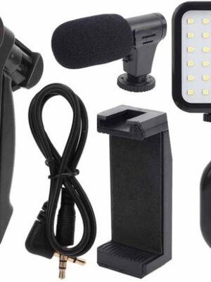 Vlogging kit - Telefoonhouder - Externe microfoon - LED-lamp - Bluetooth afstandsbediening - Smartphone statief - Video-opname set- Content creator accessoires - Vloggen accessoires - Zwart - Afbeelding 4