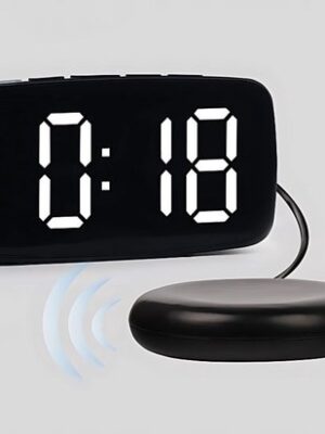 Digitale Wekker LED - Trilwekker - Wekker slechthorenden - Wekker voor Diepe Slapers - Seniorenwekker - Digitale Wekker met Trilfunctie - Extra Luid met Trilschijf - Zwart - Afbeelding 4