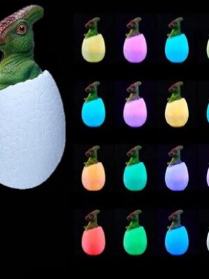 Dinosauruslamp - Kinderlamp LED - oplaadbaar - Triceratops ei lamp - Nachtlamp kinderen dinosaurus - RGB kinderlampje - LED nachtlamp dinosaurus - Nachtlamp met houten voet - Cadeau voor kinderen - Afbeelding 4