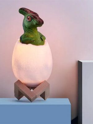 Dinosauruslamp - Kinderlamp LED - oplaadbaar - Triceratops ei lamp - Nachtlamp kinderen dinosaurus - RGB kinderlampje - LED nachtlamp dinosaurus - Nachtlamp met houten voet - Cadeau voor kinderen - Afbeelding 5