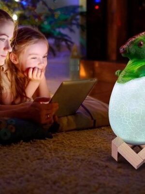 Dinosauruslamp - Kinderlamp LED - oplaadbaar - Triceratops ei lamp - Nachtlamp kinderen dinosaurus - RGB kinderlampje - LED nachtlamp dinosaurus - Nachtlamp met houten voet - Cadeau voor kinderen - Afbeelding 8