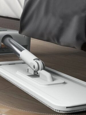Vlakke mop met wringer - Opvouwbare vloermop - Microvezelmop 125 cm - Handsfree reinigingsmop - Mop met 360 draaibare kop - Herbruikbare moppad - Vlakke mop voor tegels en parket - Zelfwringende mop - Wit - Afbeelding 8
