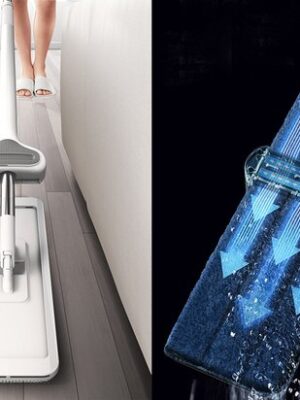 Vlakke mop met wringer - Opvouwbare vloermop - Microvezelmop 125 cm - Handsfree reinigingsmop - Mop met 360 draaibare kop - Herbruikbare moppad - Vlakke mop voor tegels en parket - Zelfwringende mop - Wit - Afbeelding 9