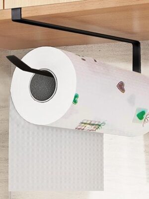 Keukenrolhouder - Keukenrolhouder zonder boren - Metalen keukenrolhouder - Opsteekbare keukenrolhouder - Keuken organizer - Keukenaccessoire zwart - Loft keuken houder - Keukenrolhouder onder kast - 2 Stuks - Zwart - Afbeelding 3