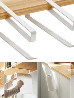 Keukenrolhouder Opschuifbaar - Metaal Loftstijl - Mat Wit - Ruimtebesparende Keukenrol Houder Zonder Boren - Modern Design Handdoekhouder - 2 Stuks - Wit - Afbeelding 4