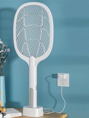 Elektrische Insectenverjager 2-in-1 - Muggendoder - Elektrische vliegenmepper - Oplaadbaar via USB - Vliegenlamp zonder gif - 3000V - Met Standaard - Vliegenmepper - Elektrische muggenvanger - Wit - Afbeelding 6