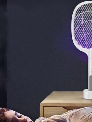 Elektrische Insectenverjager 2-in-1 - Muggendoder - Elektrische vliegenmepper - Oplaadbaar via USB - Vliegenlamp zonder gif - 3000V - Met Standaard - Vliegenmepper - Elektrische muggenvanger - Wit - Afbeelding 8