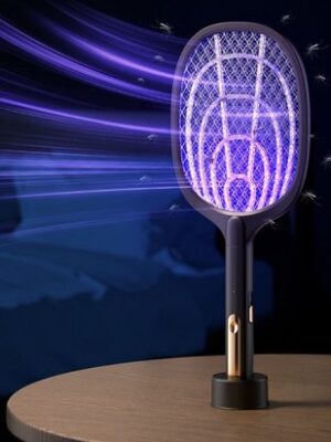 Elektrische Insectenverjager 2-in-1 - Muggendoder - Elektrische vliegenmepper - Oplaadbaar via USB - Vliegenlamp zonder gif - 3000V - Met Standaard - Vliegenmepper - Elektrische muggenvanger - Zwart - Afbeelding 7