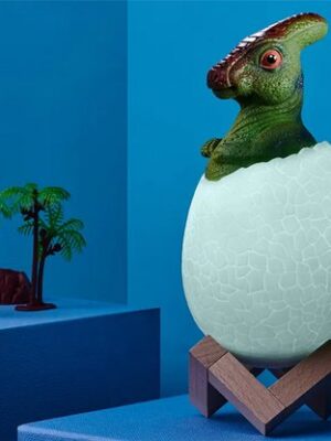 Dinosauruslamp - Kinderlamp LED - oplaadbaar - Triceratops ei lamp - Nachtlamp kinderen dinosaurus - RGB kinderlampje - LED nachtlamp dinosaurus - Nachtlamp met houten voet - Cadeau voor kinderen - Afbeelding 3