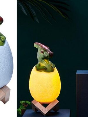 Dinosauruslamp - Kinderlamp LED - oplaadbaar - Triceratops ei lamp - Nachtlamp kinderen dinosaurus - RGB kinderlampje - LED nachtlamp dinosaurus - Nachtlamp met houten voet - Cadeau voor kinderen - Afbeelding 12