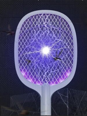 Elektrische Insectenverjager 2-in-1 - Muggendoder - Elektrische vliegenmepper - Oplaadbaar via USB - Vliegenlamp zonder gif - 3000V - Met Standaard - Vliegenmepper - Elektrische muggenvanger - Wit - Afbeelding 7