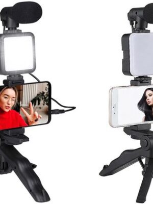 Vlogging kit - Telefoonhouder - Externe microfoon - LED-lamp - Bluetooth afstandsbediening - Smartphone statief - Video-opname set- Content creator accessoires - Vloggen accessoires - Zwart - Afbeelding 13