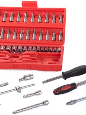 46-delige gereedschapsset - Dopsleutelset met ratel - Gereedschap auto en huis - Torx en inbus gereedschap - Chroom-vanadium gereedschap - Compacte gereedschapskoffer - Universele reparatieset - Rood - Afbeelding 5