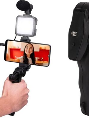 Vlogging kit - Telefoonhouder - Externe microfoon - LED-lamp - Bluetooth afstandsbediening - Smartphone statief - Video-opname set- Content creator accessoires - Vloggen accessoires - Zwart - Afbeelding 8