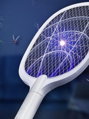 Elektrische Insectenverjager 2-in-1 - Muggendoder - Elektrische vliegenmepper - Oplaadbaar via USB - Vliegenlamp zonder gif - 3000V - Met Standaard - Vliegenmepper - Elektrische muggenvanger - Wit - Afbeelding 3