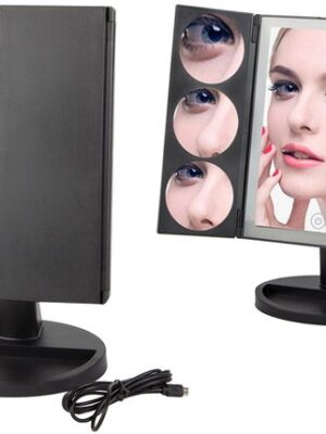 Verlichte make-up spiegel - LED cosmeticaspiegel - Spiegel met vergroting - Make-up spiegel zwart - Tafelspiegel met LED - Opvouwbare make-up spiegel - Spiegel met touch control - Make-up spiegel met USB - Zwart - Afbeelding 8