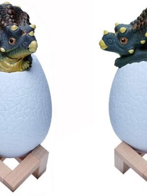 Dinosaurus nachtlampje - Kinderlamp LED - Triceratops ei lamp - Nachtlamp kinderen dinosaurus - RGB kinderlampje - LED nachtlamp dinosaurus - Nachtlamp met houten voet - Dinosaurus cadeau - Afbeelding 3