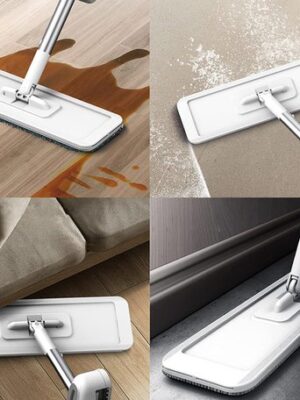 Vlakke mop met wringer - Opvouwbare vloermop - Microvezelmop 125 cm - Handsfree reinigingsmop - Mop met 360 draaibare kop - Herbruikbare moppad - Vlakke mop voor tegels en parket - Zelfwringende mop - Wit - Afbeelding 11