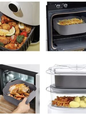 Airfryer siliconen inzet - Herbruikbare airfryer mand - Airfryer accessoires 20x20 - Vetvrij bakken airfryer - Siliconen bakvorm airfryer - Airfryer inzet grijs - Airfryer mandje siliconen - Afbeelding 8