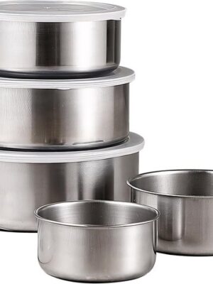 RVS bewaardozen - Lunchbox RVS - Voedselcontainer - Set 5 Delig - meal prep bakjes - herbruikbare lunchbox - RVS lunchbox met deksel - lekvrije voedselcontainer - RVS voedselopslag - Afbeelding 5
