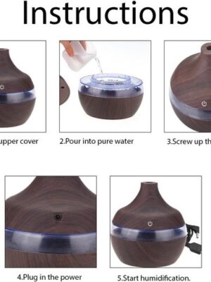 Aroma Diffuser 300 ml - Luchtbevochtiger - LED Verlichting - Ultrasoon - Etherische Olie - 300ml - BPA-vrij - Automatische Uitschakeling - Donkerbruin - Afbeelding 5