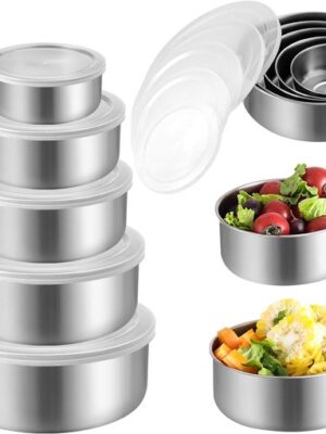 RVS bewaardozen - Lunchbox RVS - Voedselcontainer - Set 5 Delig - meal prep bakjes - herbruikbare lunchbox - RVS lunchbox met deksel - lekvrije voedselcontainer - RVS voedselopslag - Afbeelding 4