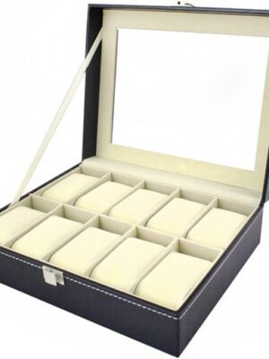 Luxe Horlogebox voor 10 Horloges – Horloge Organizer met Glazen Deksel – Zwart - Afbeelding 5