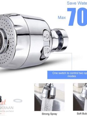 Borvat® - Draaibare douche perlator - Voor keukenkraan - Kraan kop zilver - Waterbesparende kraankop - Krachtige kraankop - roterende sproeikop - 360 graden - Kraan opzetstuk - 2 Stuks - Afbeelding 5