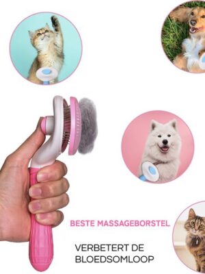Lorell Pet Company Kattenborstel/Hondenborstel - Borstel voor langharig/kortharig -Hondenhaar en Kattenhaar Verwijderaar - Roze - Afbeelding 4