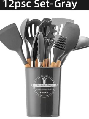 11-delige Kookgerei set - BPA vrije siliconen Keuken set incl emmer - Grijs - Afbeelding 7