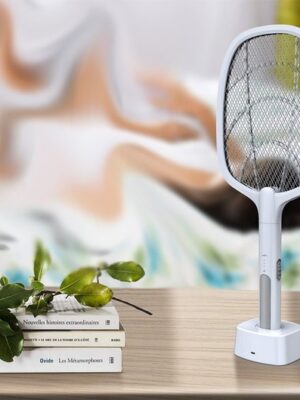 Elektrische Insectenverjager 2-in-1 - Muggendoder - Elektrische vliegenmepper - Oplaadbaar via USB - Vliegenlamp zonder gif - 3000V - Met Standaard - Vliegenmepper - Elektrische muggenvanger - Wit - Afbeelding 5