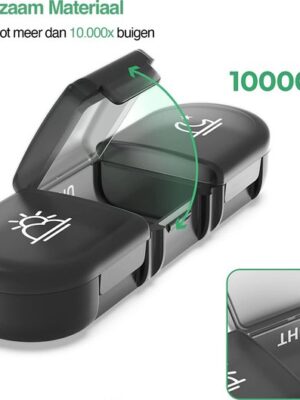 Premium Pillendoos 7 Dagen 3 Vakken Zwart | Pillendoosjes klein | Set Pillen Organizer Week | Medicijndoosje | Medicijnbox | Medicijnkist - Afbeelding 3