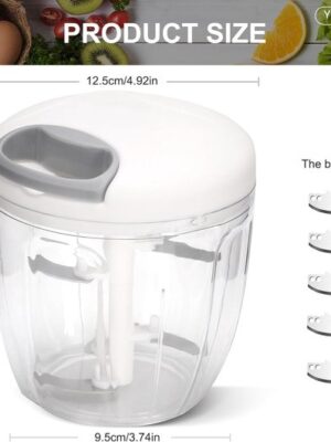 Uiensnijder, handmatig 900 ml, uienhakmolen met trekkoord, groentesnijder, handmatig, multisnijder, universele haker, handmatige voedselchopper Onion Cutter met 5 messen - Afbeelding 5