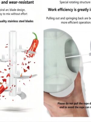 Uiensnijder, handmatig 900 ml, uienhakmolen met trekkoord, groentesnijder, handmatig, multisnijder, universele haker, handmatige voedselchopper Onion Cutter met 5 messen - Afbeelding 6