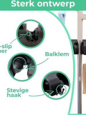 IBBO® - Bezemhouder Premium - Bezem Ophangsysteem - Gereedschapshouder - Bezemhouder-bezem-ophangsysteem - Ophanghaken - Ophanghaken Tuingereedschap - Zwart - Afbeelding 3