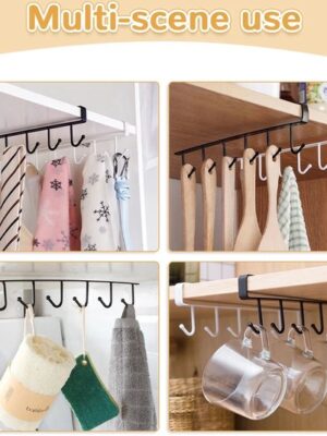 2 Stuks - Keuken Opbergrek - Ophangrek - Ophanghaken - bekerrek - Keukenrail - Mokkenrek - Handdoekhouder - kopjesrek - Keukenkast organizer - Zwart - Afbeelding 5