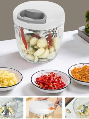 Uiensnijder, handmatig 900 ml, uienhakmolen met trekkoord, groentesnijder, handmatig, multisnijder, universele haker, handmatige voedselchopper Onion Cutter met 5 messen - Afbeelding 3