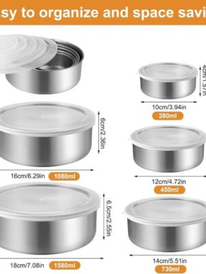 RVS bewaardozen - Lunchbox RVS - Voedselcontainer - Set 5 Delig - meal prep bakjes - herbruikbare lunchbox - RVS lunchbox met deksel - lekvrije voedselcontainer - RVS voedselopslag - Afbeelding 3